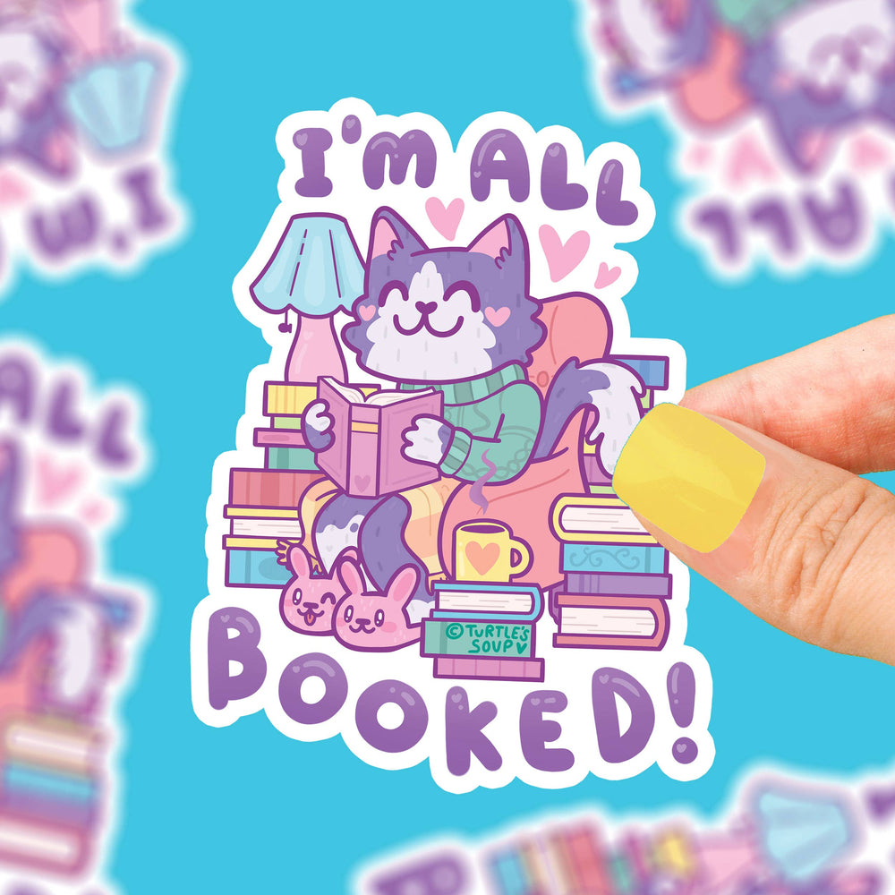 Turtle's Soup - I'm All Booked Up Cat Reading Books Literary Vinyl Sticker